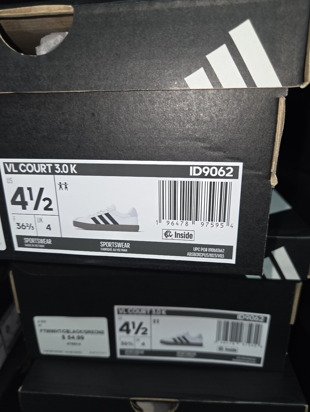 Youth Kids Adidas VL Court 3.0 Unisex Shoes White, Black, Cream Suede Gum Bottom - Picture 5 of 8